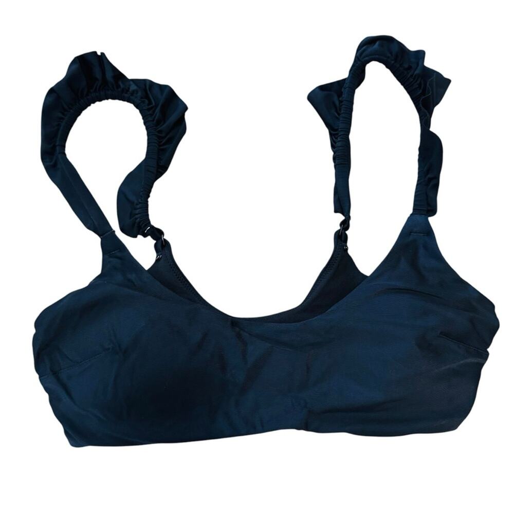 NWT aerie Ruffle Scoop Bikini Swim Top Black Size S Small